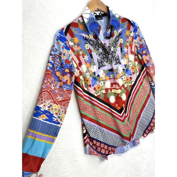 Pinko Women's Button Up Multi-Print Shirt Geometric Floral Size 2 - Picture 6 of 12